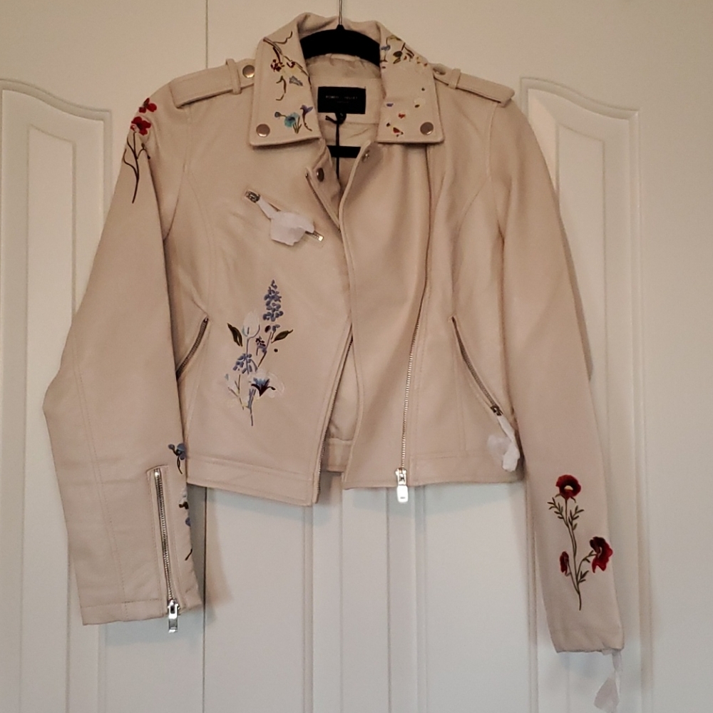 NWT Vegan Leather embroidered jacket